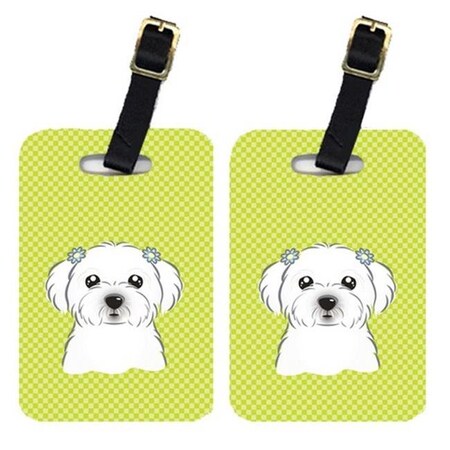 Carolines Treasures Carolines Treasures BB1270BT Pair Of Checkerboard Lime Green Maltese Luggage Tags BB1270BT